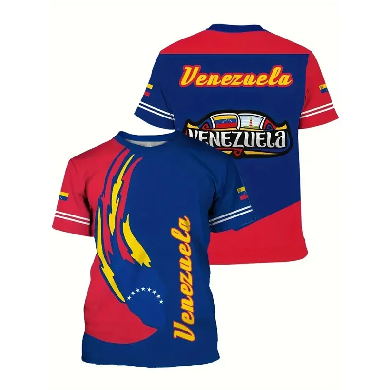 فنزويلا نمط ثلاثية الأبعاد مطبوعة تي شيرت للرجال الجولة الرقبة قصيرة الأكمام المتضخم تي شيرت عادية موضة الصيف اليومية تي شيرت #4