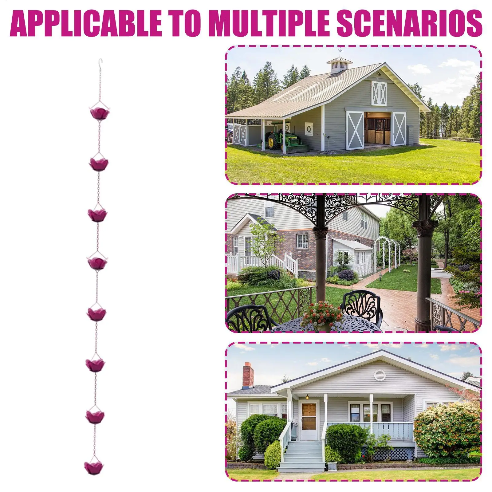 سلاسل المطر للمعادن الخارجية سلاسل المطر الوردية لأداة التقاط المياه الخارجية شديدة التحمل لسقف المنزل والحديقة والمنزل الخارجي #5