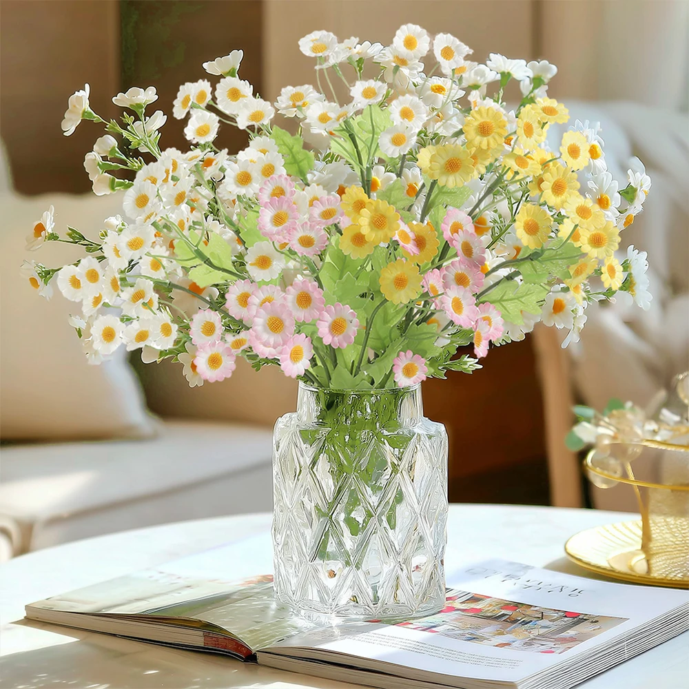 30 cabezas de flores artificiales de manzanilla, ramo de pequeñas margaritas, 30cm, flores falsas, decoración del hogar, arreglos de boda, accesorios de fotografía
