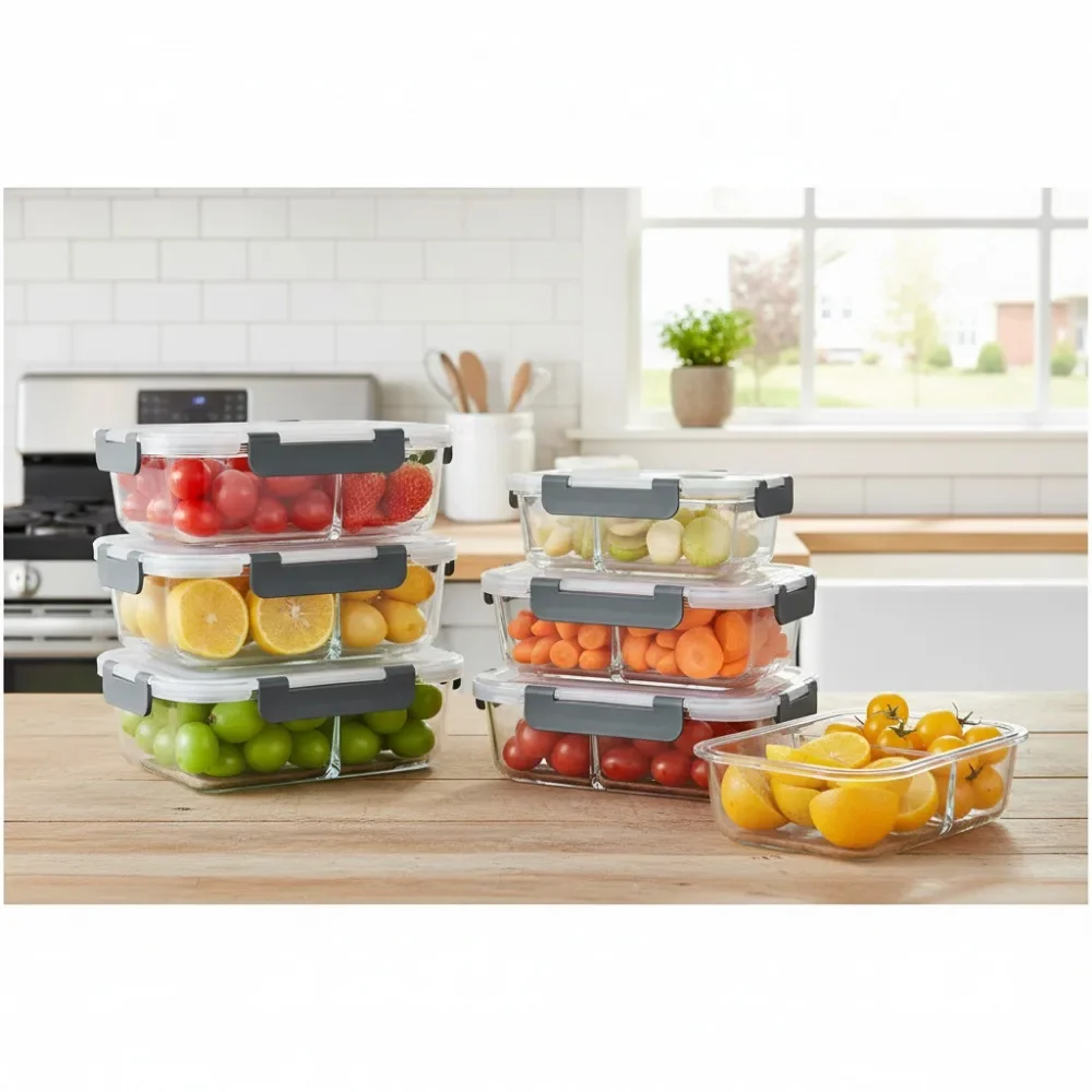 

30 oz 5-Pack Glass Meal Prep Containers with 2 Compartments, Airtight Lids, Microwave & Freezer Safe