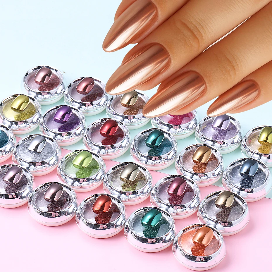

20/24pcs Chrome Powder Nails Glitter Rubbing Powder Y2K Purple Pink Gold Silver Metallic Mirror Nail Chrome Dust Manicure Decor