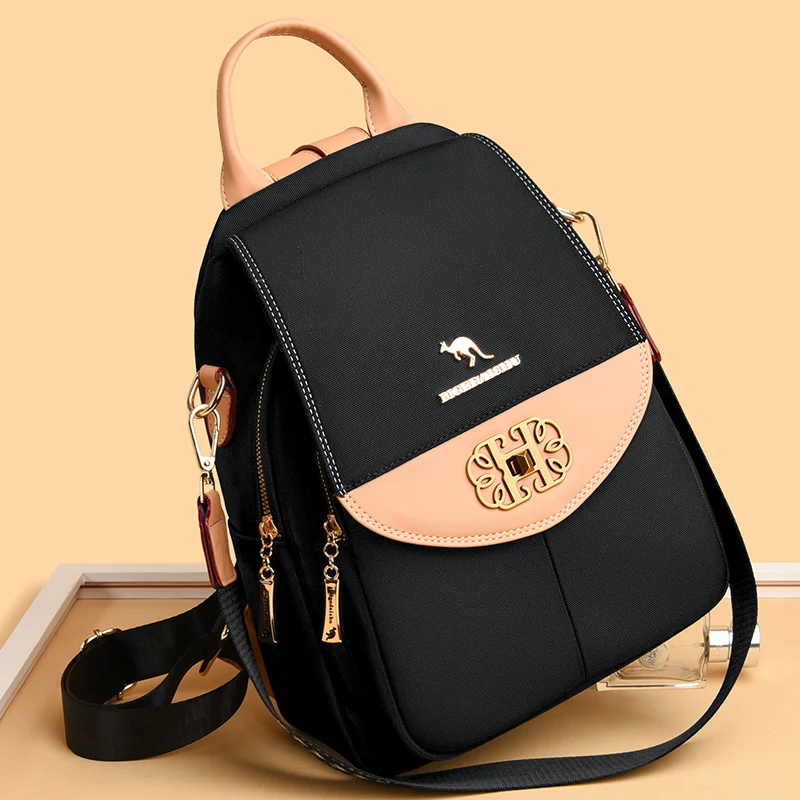 Women\'s Multifunction Anti Theft Backpack Casual Nylon Solid School Bag for Girls Fashion Detachable Strap Travel Shoulder Bag