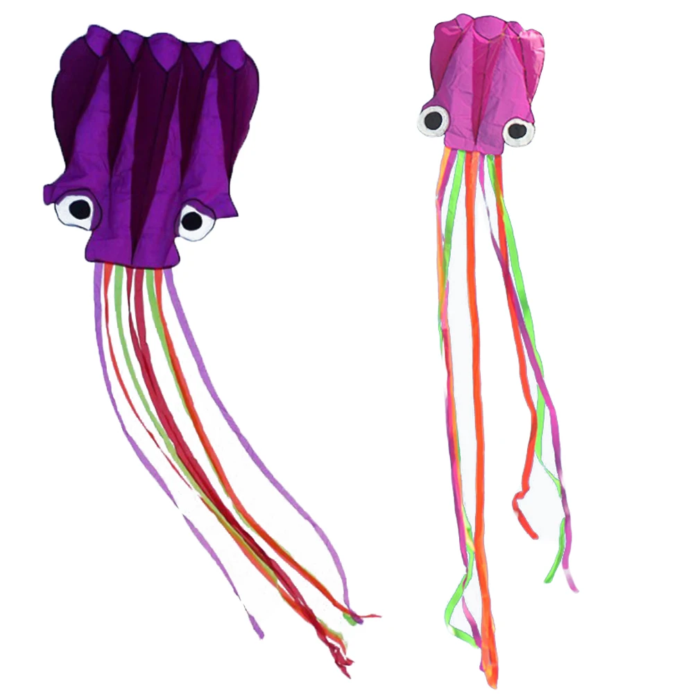 Cometa portátil de pulpo para niños y niños, juguete para actividades de juegos al aire libre con tablas de cuerda de 30m (Orang y morado), 2 uds.