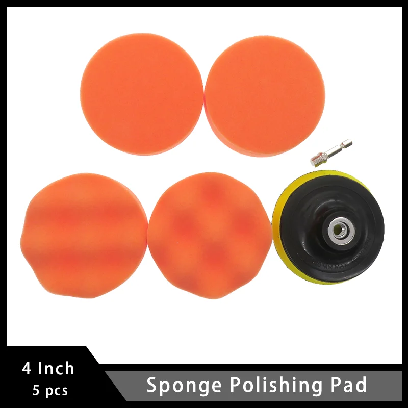 4 Inch Sponge Polishing Pad with M10 Adapter Backing Plate 5Pcs for Polishing and Waxing Automobile Motorcycle