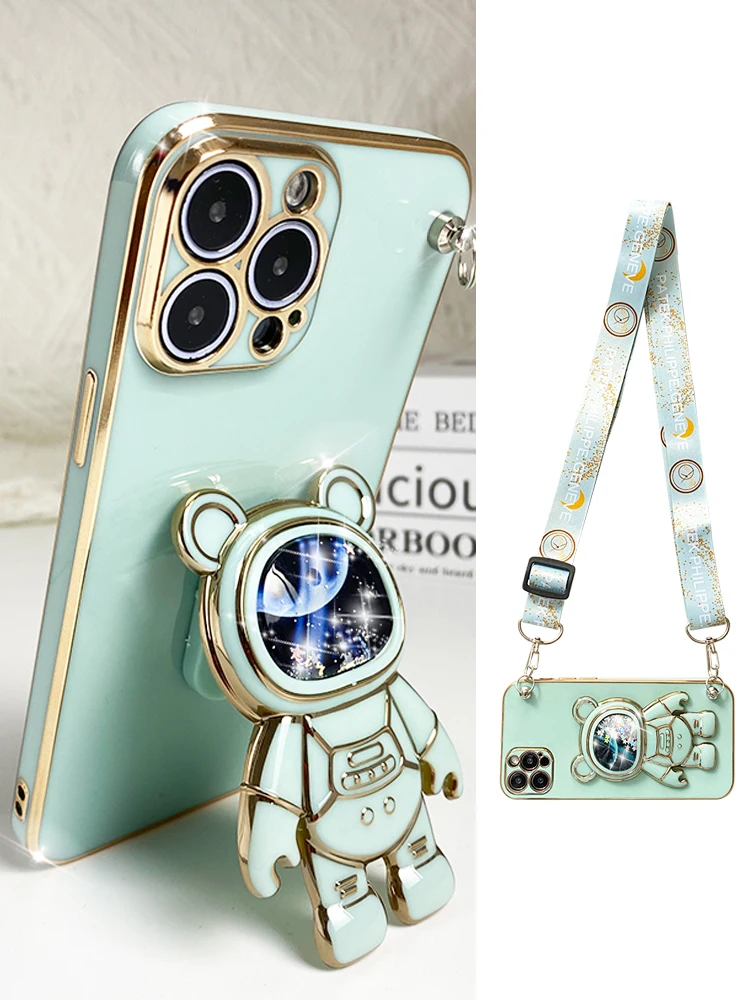 Quicksand Astronaut Strap Holder Case For Oppo Reno7 Reno 8 9 Reno 7 8 9 Pro Plus 8T 4G 5G 5F 2 2Z 2F 3 5 6 6Z 4G 5G RenoZ Cover