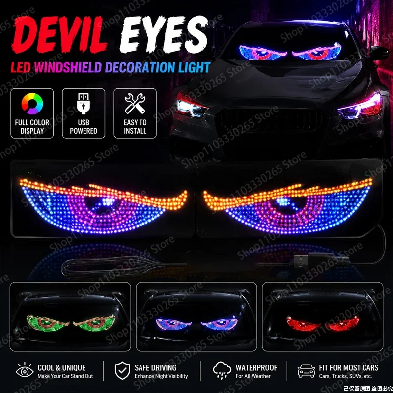 Devil Eyes LED Windshield Light, USB Powered Full Color Decorative Lamp with Multiple Modes for Cars, Trucks, SUVs