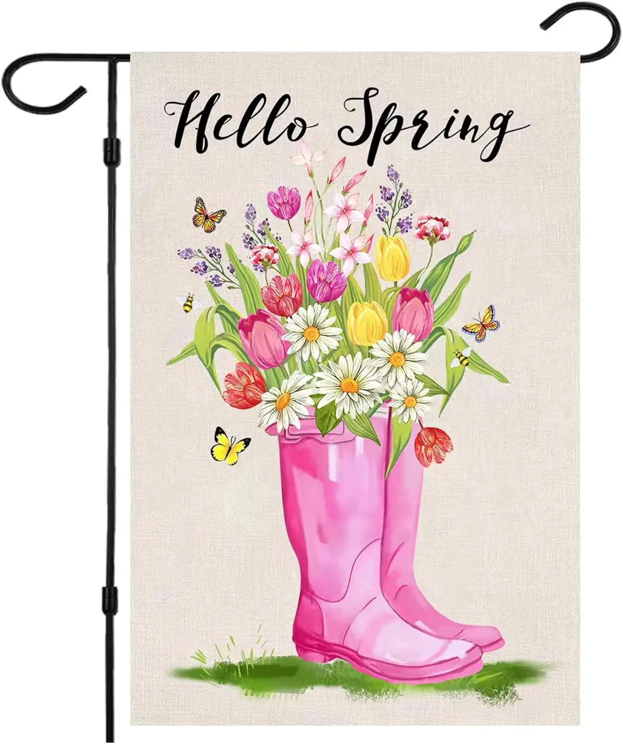 Spring Garden Flag,Hello Spring Flag Double Sided Welcome Burlap Seasonal House and Bird Summer House Flags 12 x 18 Inch Sum uui