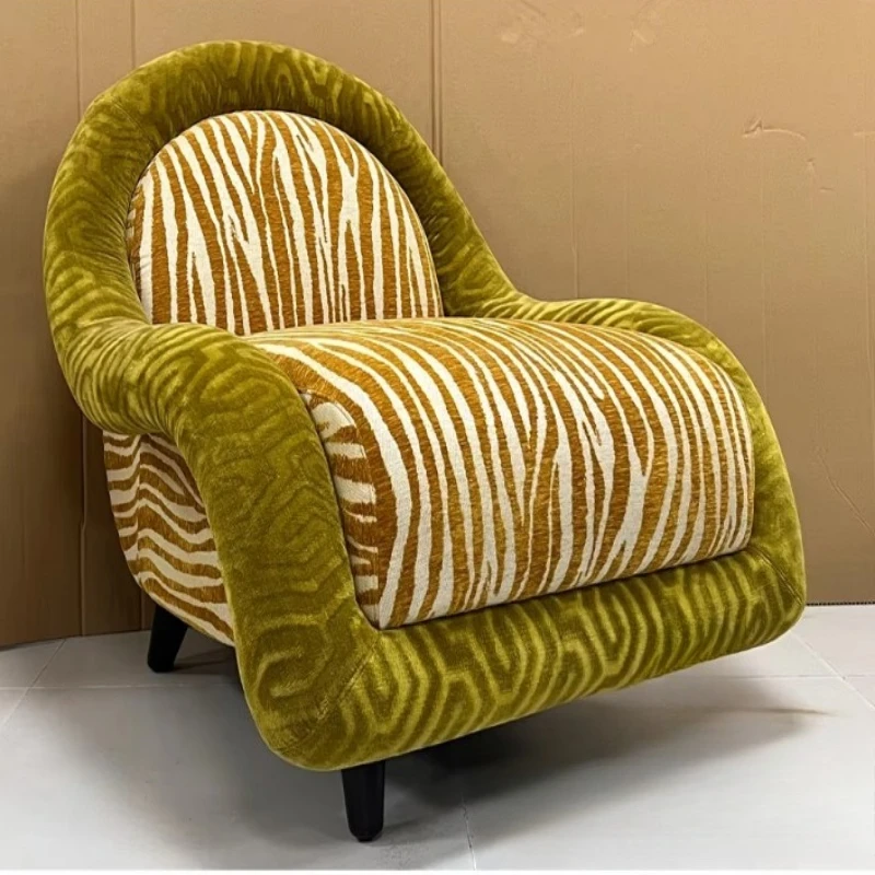 Zebra striped fabric curved armrest soft plush single leisure living room sofa chair