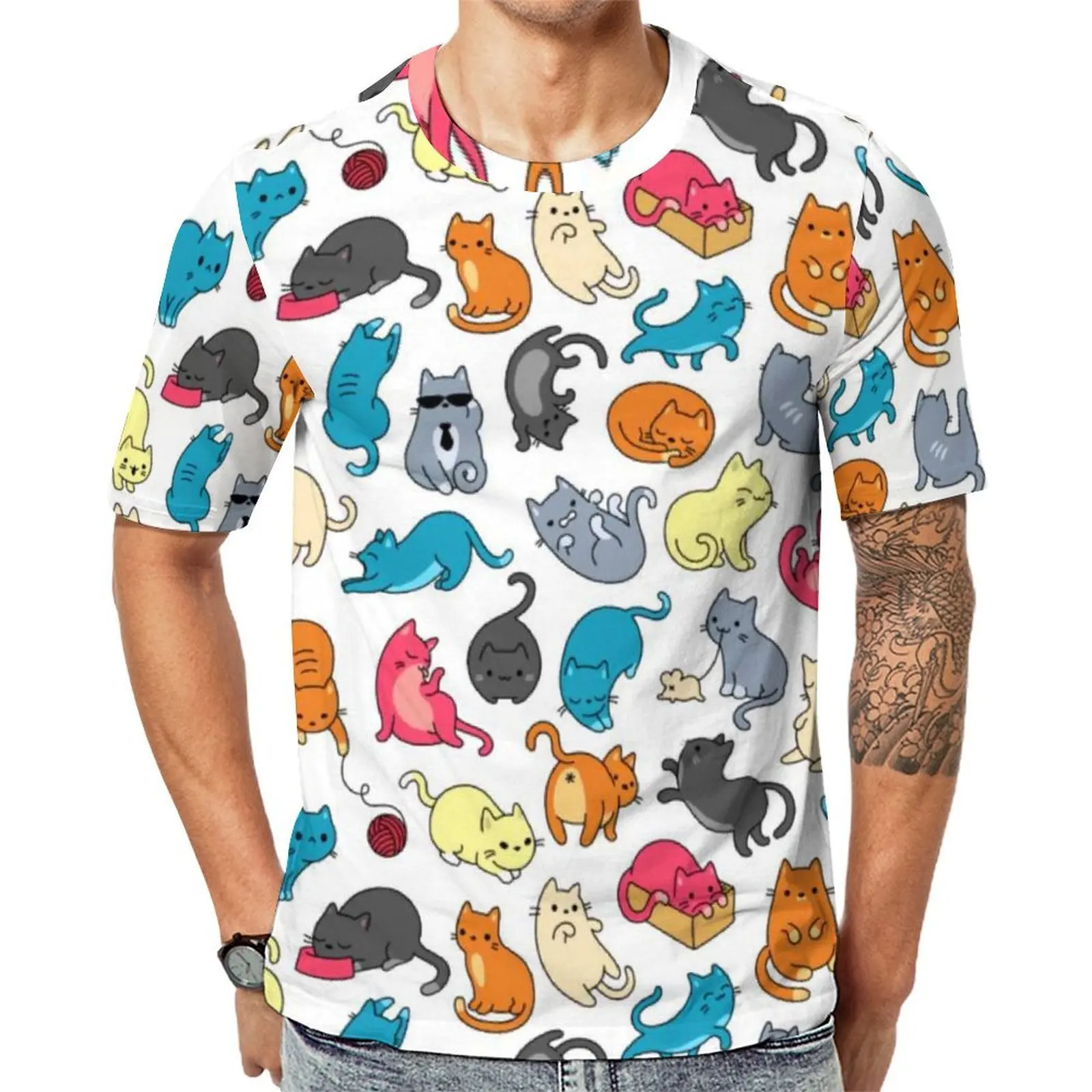 Man Cartoon Meme T Shirt Cute Doodle Cats Fashion T Shirts Short Sleeve Custom Tshirt Hot Summer Casual Plus Size Clothing