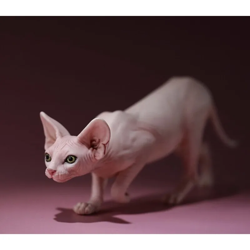 JXK 1/6 Scale Canadian Hairless Cat Model Crawling Long Tail Simulation Model for 12inch Desktop Ornament Resin Figurine