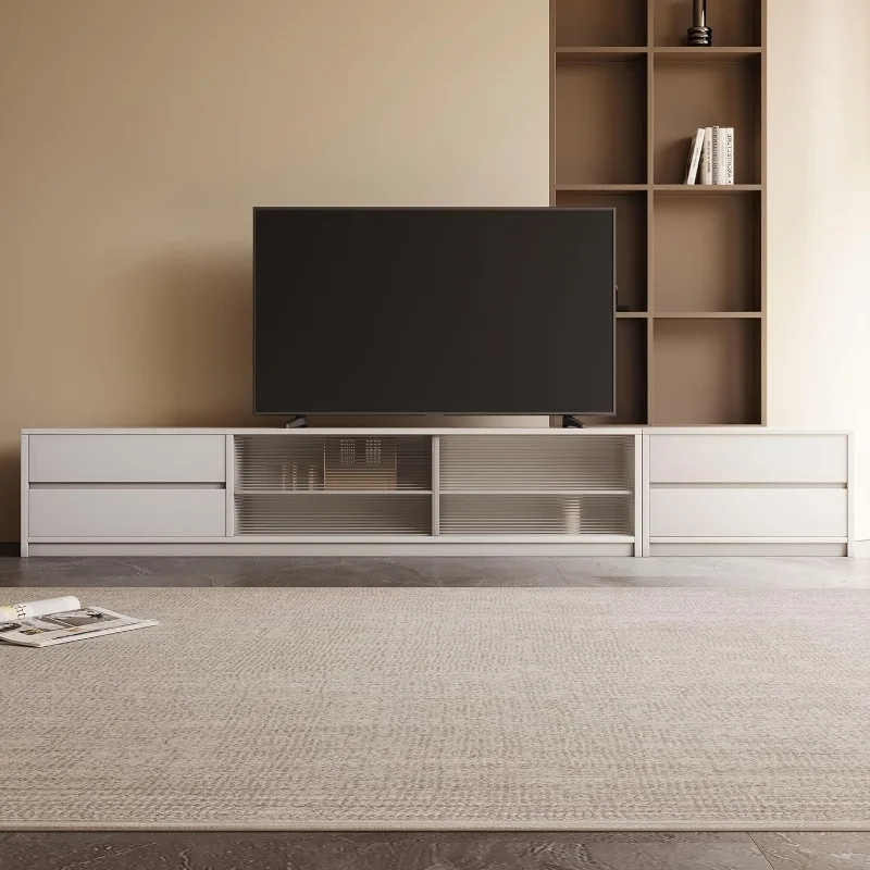 アクリル扉と4つの引き出し付きモダンTVスタンド、90インチテレビ用エンターテイメントセンター、Li用スタイリッシュで機能的なメディアコンソール
