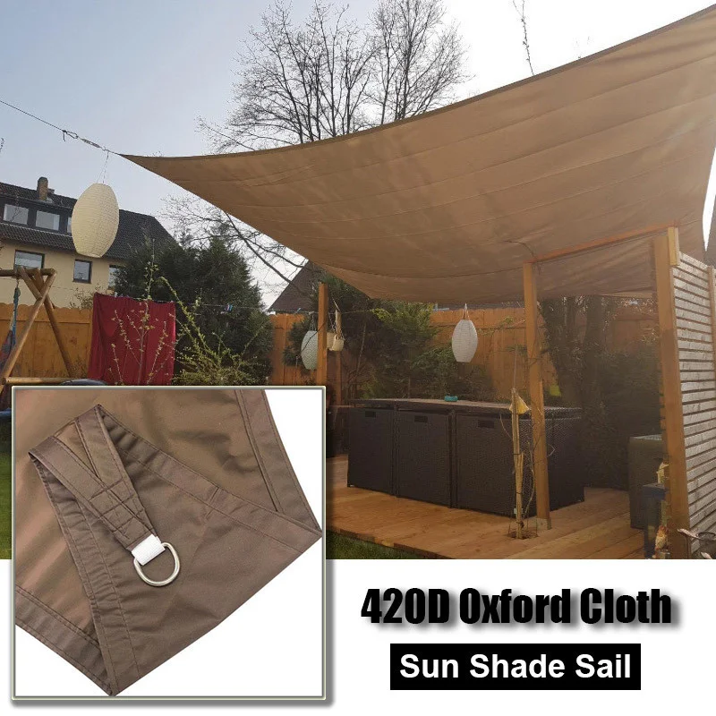 

Square Triangle Rectangle Shade Sail 420D Oxford Waterproof Shade Sail Coffee Color Anti UV Garden Patio Awning Canopy