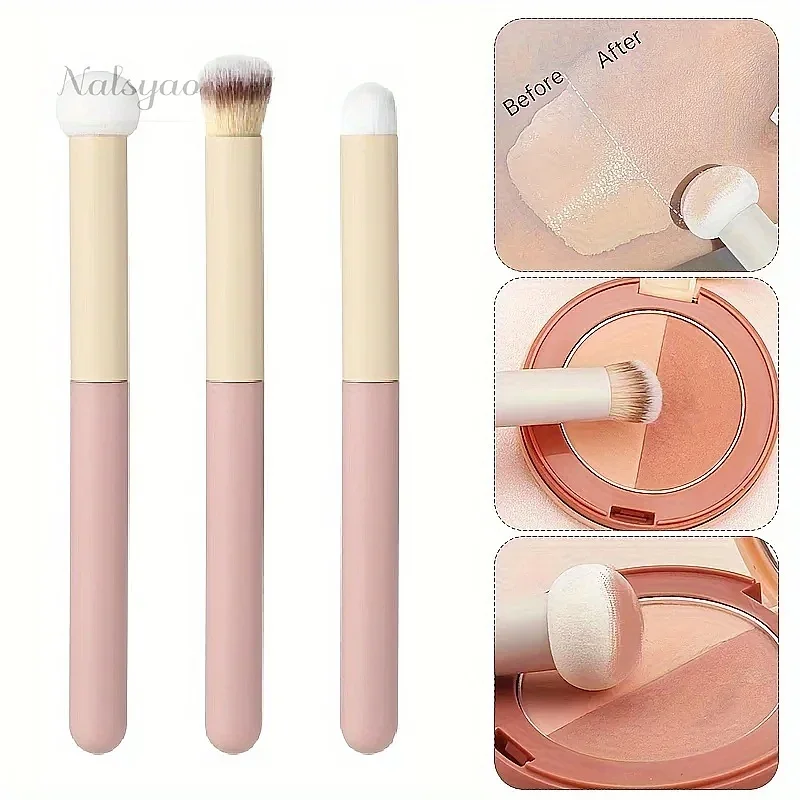 3Pcs Soft Mushroom Sponge Head Makeup Brushes, Concealer Lipstick Powder Puff, Foundation Contour Blending Cosmetic Tools