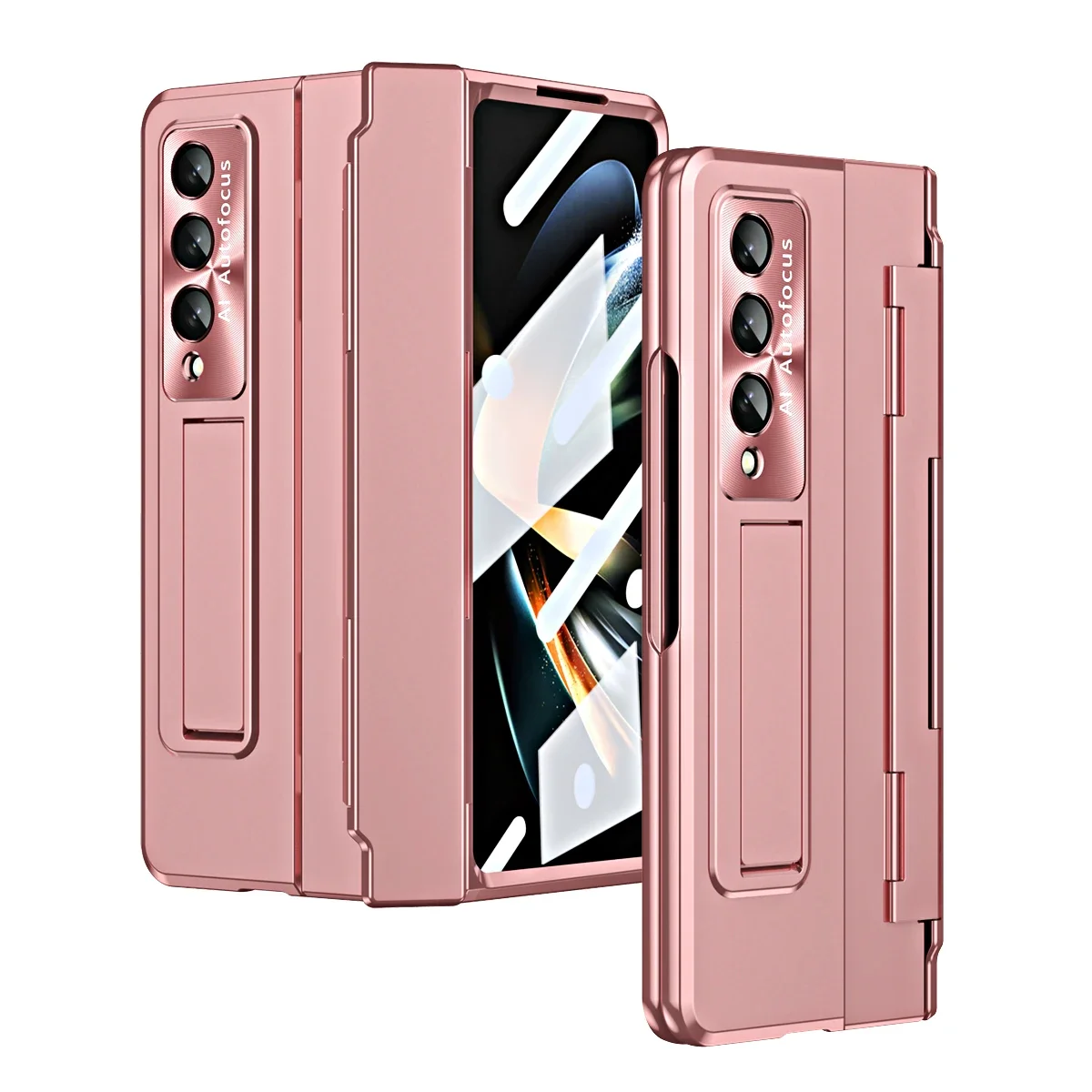 Plating Stand Flat Hinge Protection Case for Samsung Galaxy Z Fold 6 5 4 3 Shockproof Tempered Film Cover