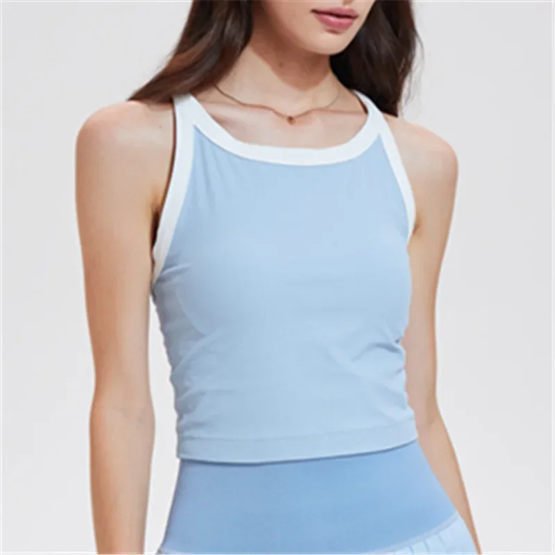 المرأة اللون حجب سترة رياضية اليوغا تانك الأعلى مع منصات الصدر اللياقة البدنية بيلاتيس الرياضة الصدرية التدريب الملابس الداخلية قميص التنس أعلى