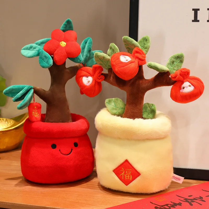 30CM Urocze Szczęśliwe Skarby Śliczne Małe Czerwone Kwiatki Rośliny Doniczkowe Pluszowe Zabawki Dziecięce Doniczki Kwiatowe Ręcznie Robione Lalki Prezenty