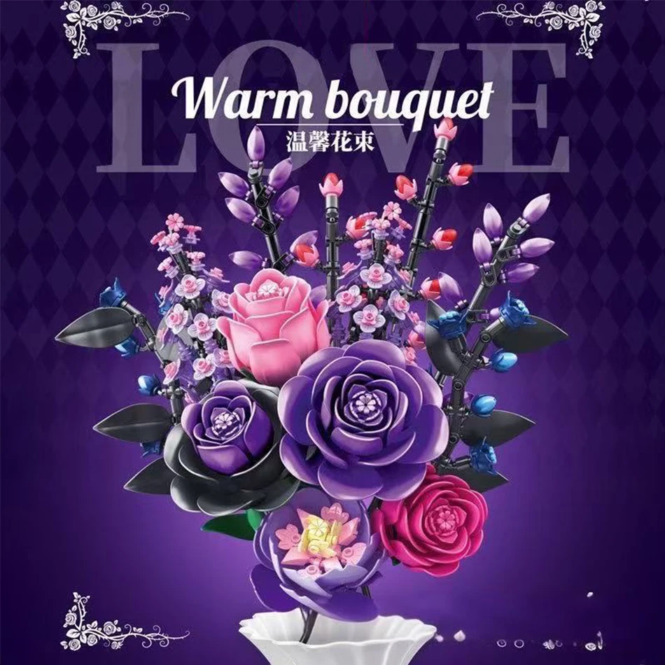 

Конструктор-головоломка 9-в-1: Цветочный букет. Развивающие кирпичики-пазлы. Настольный декор для дома. Подарки на День святого Валентина и Рождество для детей.