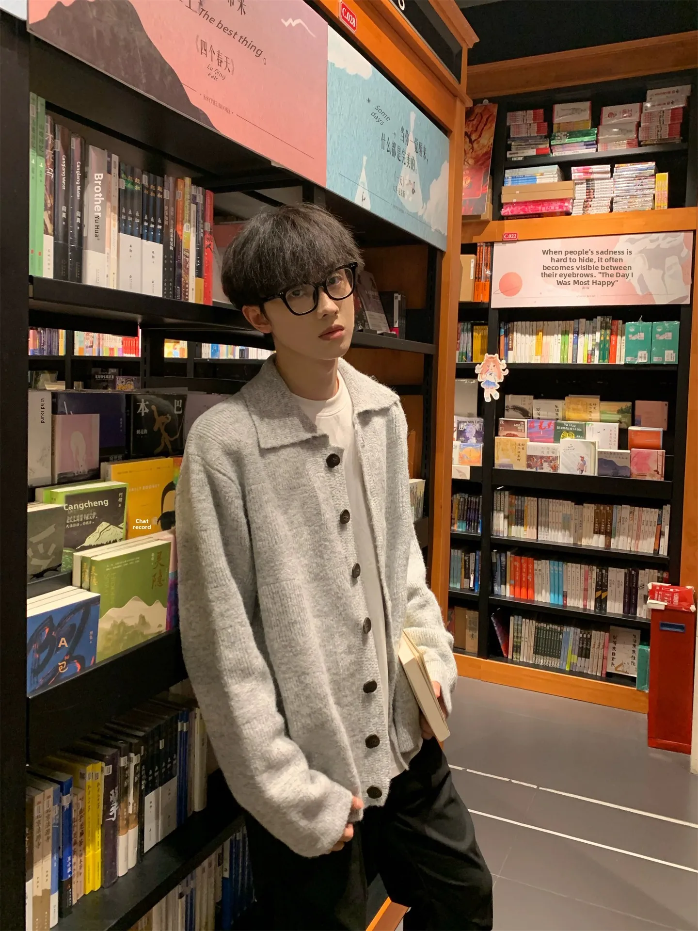 Loose Fit Knitted Sweater Men's Cleanfit Lazy Open Cardigan Collar Autumn Winter Dark Pattern Plaid Korean Style Long Sleeve