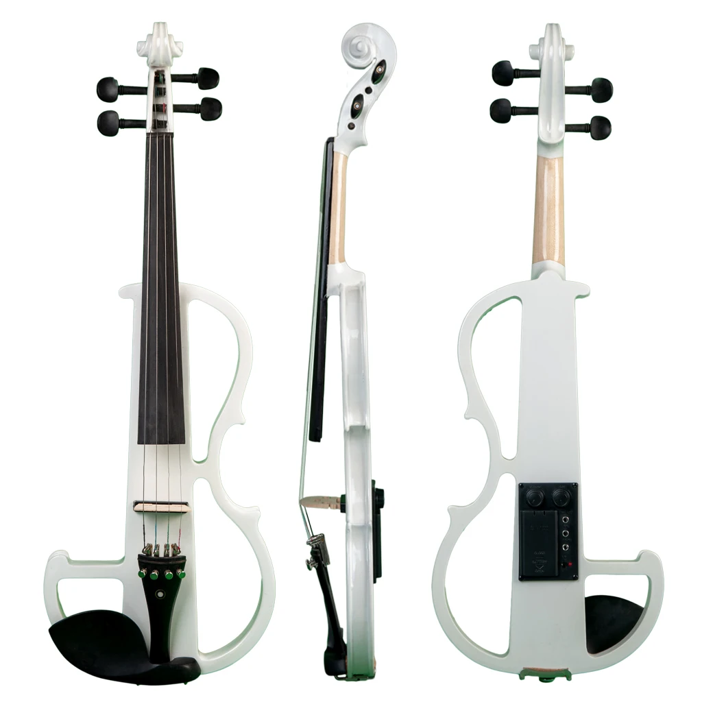 4 String Electric Violin Fiddle Bridge Brazilwood Bow Foam Case Audio Cable White SET