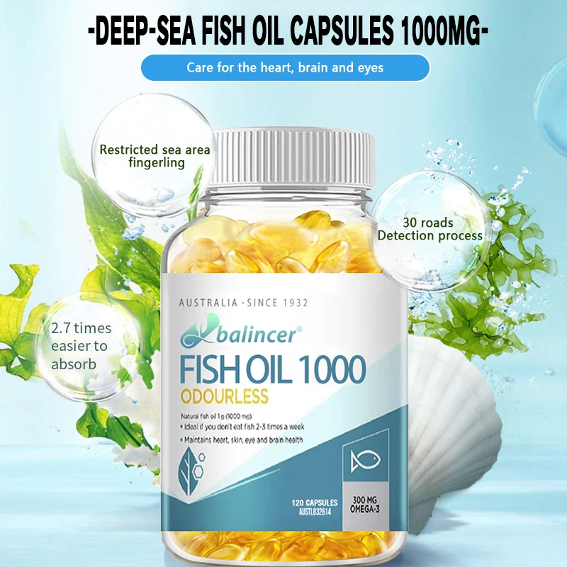 Geurloze diepzeevisoliecapsules 1000 mg - Bevat Omega-3, EPA, DHA - Ondersteunt de gezondheid van hart, huid, ogen en hersenen