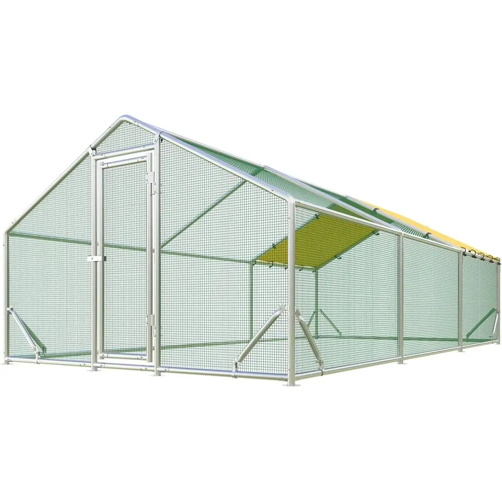 

Улучшенный большой металлический курятник с усиленной сеткой, оцинкованными трубами, входом для людей, водонепроницаемым покрытием, 19.7x9.8x