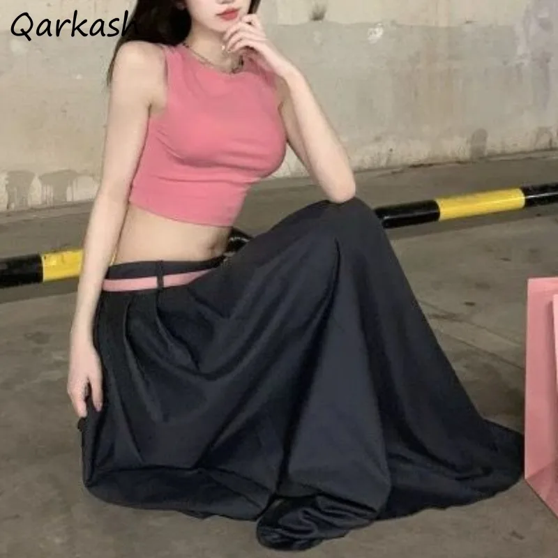 Hotsweet Dress Sets for Women Korean Style Summer Pink Camisoles Ins Sweet Cool Ankle Length Skirts High Street Fashion Girls