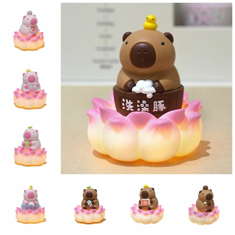 Lotus Base Capybara Figure Toys Figure with Lights Simulation Capibara Model Cute Cartoon Capybara Animals Figures Kid Toy