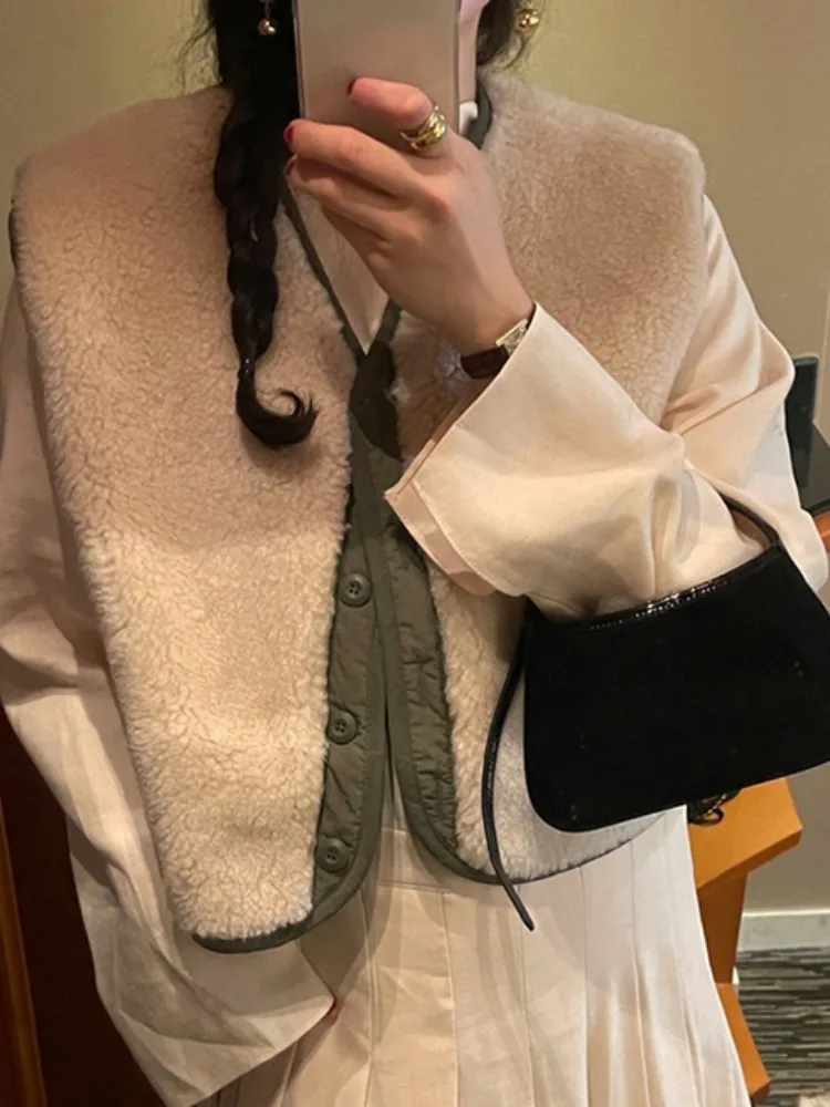 

Корейский повседневный круглый жилет из меха ягненка Ne Svel, женский новый милый антивозрастной мягкий уютный топ, весна-осень-зима