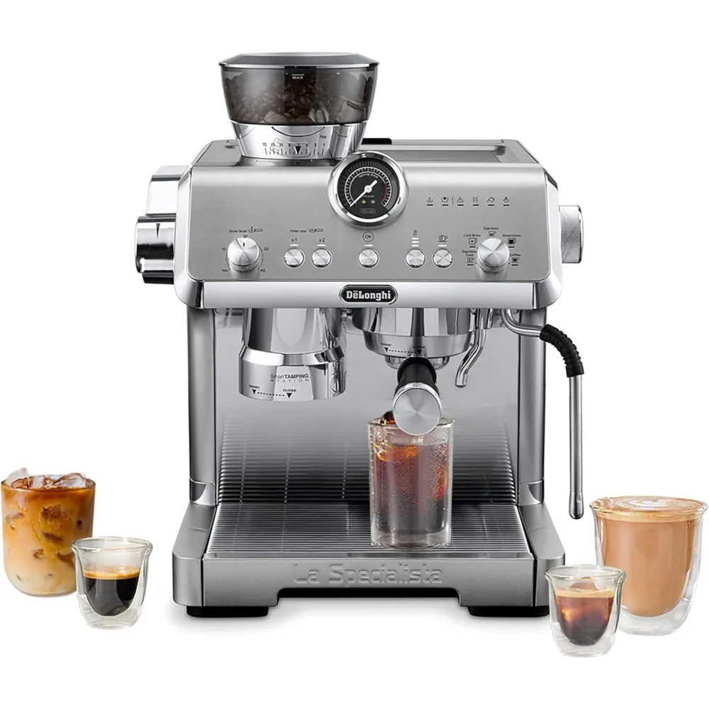 Espresso Machine with Cold Brew, Commercial-style Steam Wand for Latte, Cappuccino, Built-in Grinder