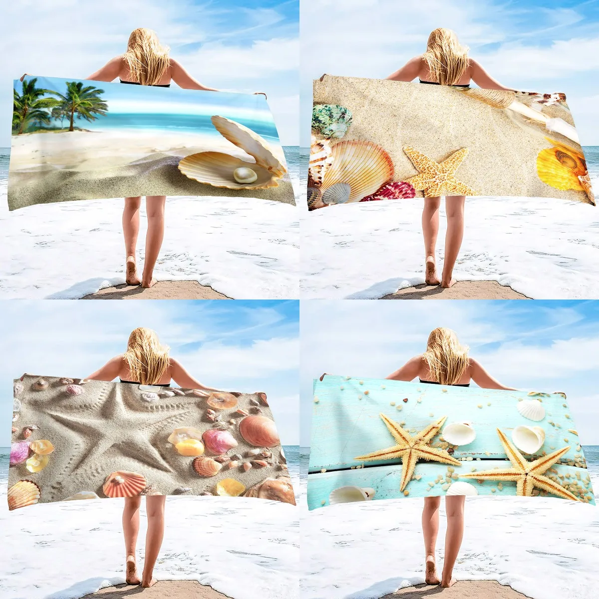 

Shell Beach Towels Sand Free Bathroom Towel Soft Towels Oversized Soft Absorbent Dry Fast for Swimming Pool Beach Spa Towel