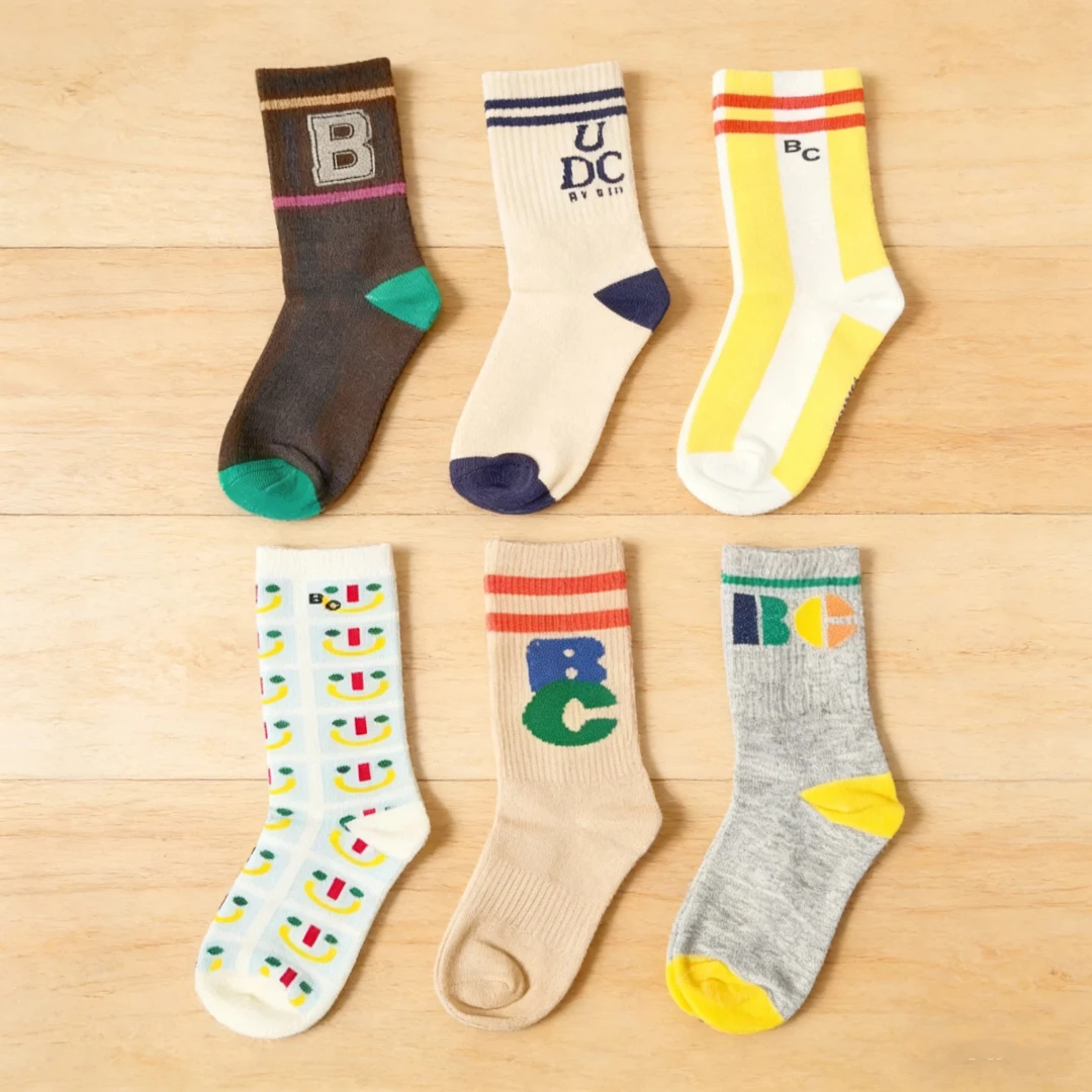 Korean Style Summer Autumn Children's Cotton Socks for Boys And Girls Cute Versatile Warm Contrast Letter Print Kids Footwear