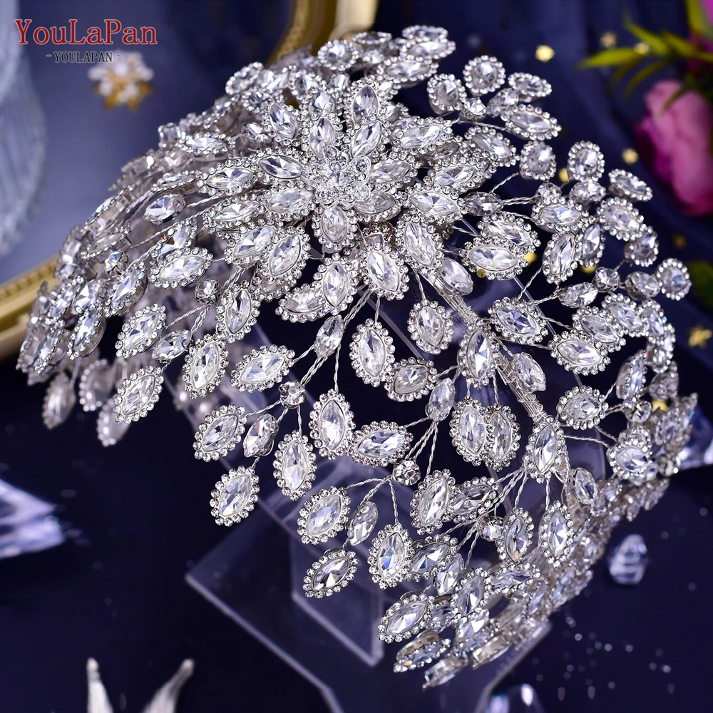 YouLaPan Luxe Bruiloft Haaraccessoires Strass Bruidshoofdband Vrouwen Feest Hoofdtooi Bloem Bruids Tiara en Kroon HP428