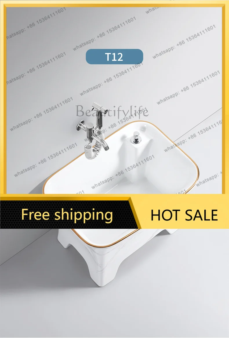 LJY New Mop Pool Household Balcony Light Luxury Stone Pattern High Leg Ceramic Mop Pool