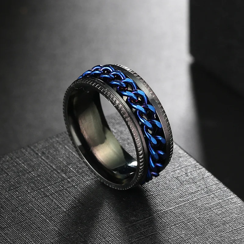 Angst Zappeln Ringe Für Männer Spining Titan Edelstahl Bunte Spinner Drehbare Kette Schmuck Rotierenden Ringe Männer Geschenk
