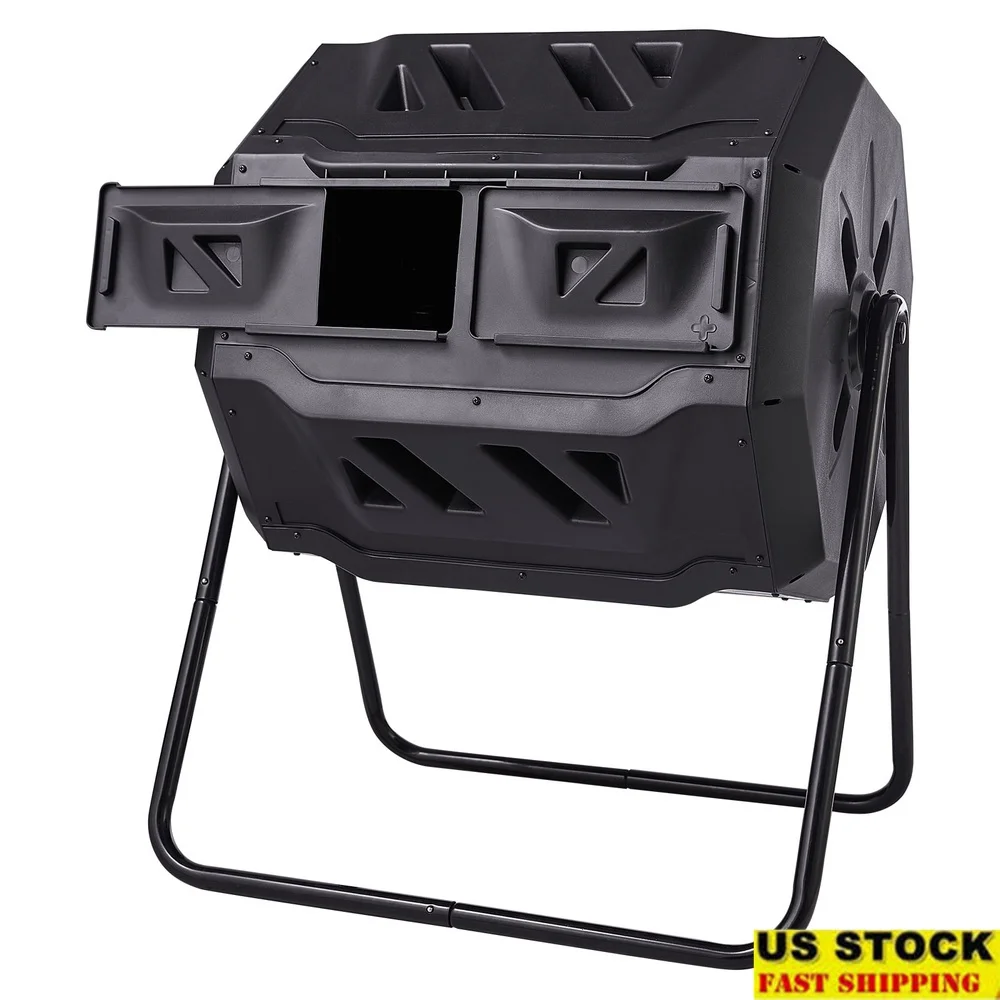 

43 Gallon Dual Chamber Compost Tumbler 360 Degree Rotating Composter with Easy Access Doors Efficient Odor Free Organic Waste
