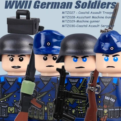 Figurines de soldats de la marine militaire de la Seconde Guerre mondiale, blocs de construction, soldat d'assaut côtier, 98K, valise caisson, briques, jouets