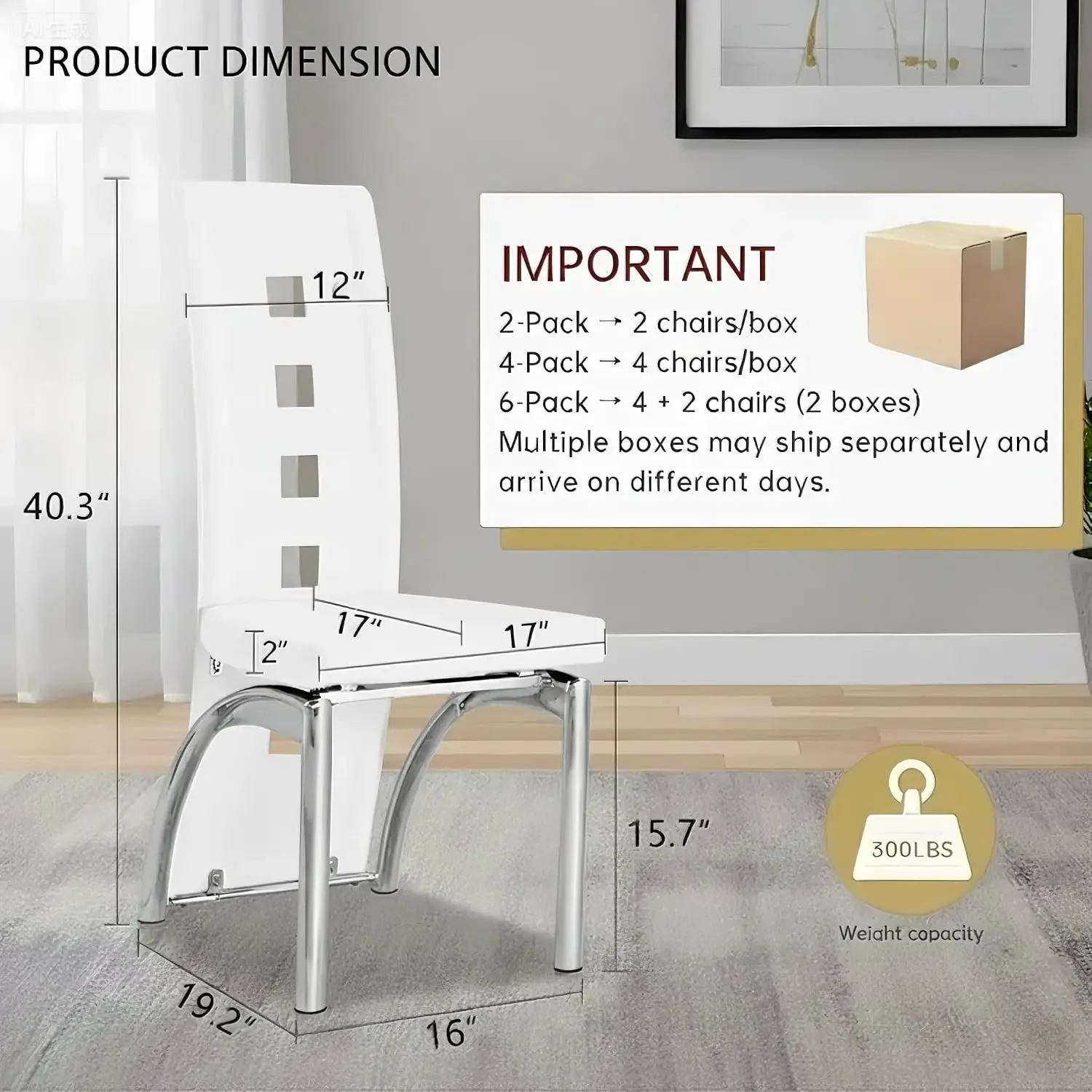 Modern Dining Chairs Set of 6, White Dining Room Chairs Set of 6, Upholstered PU Leather Kitchen Chair with Silver, Customized