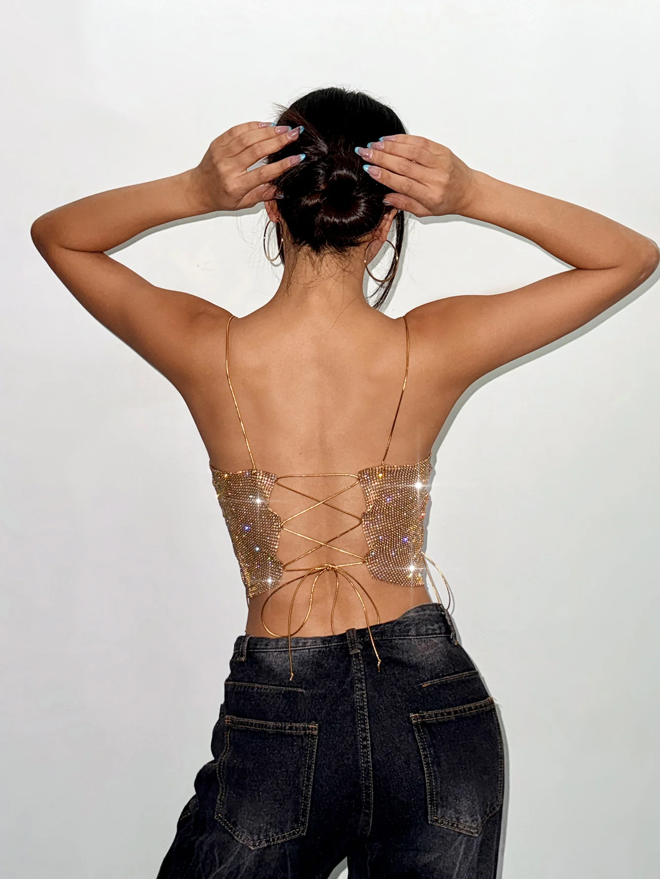 المرأة المعادن الماس أنبوب القمم مثير عارية الذراعين ضمادة شرابة أكمام بروتيل موضة ملهى ليلي حفلة تانك القمم 2025 جديد #4