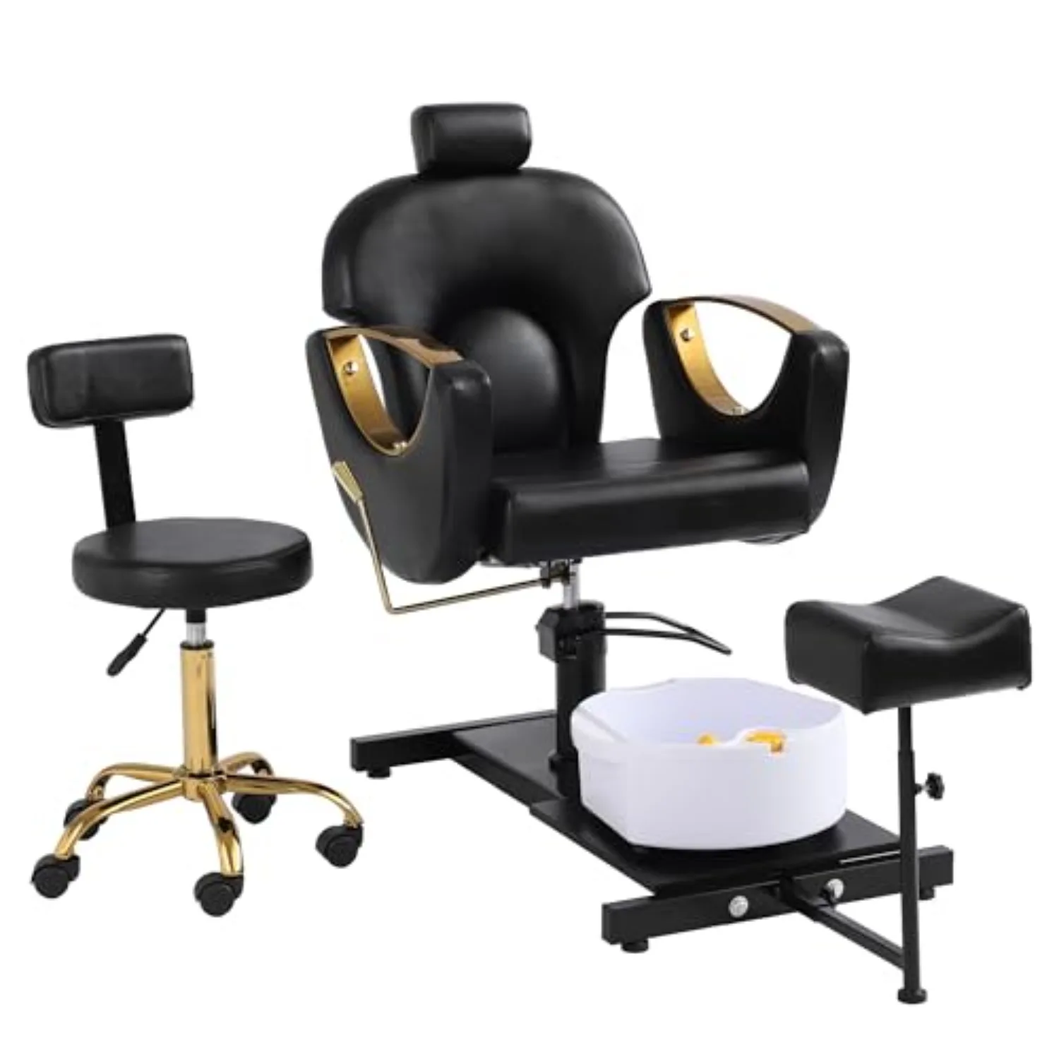 Pedicure Chair with 360 Degree Swivel Stool, Hydraulic Lift Reclining Pedicure Station, Pedicure Chair No Plumbing with