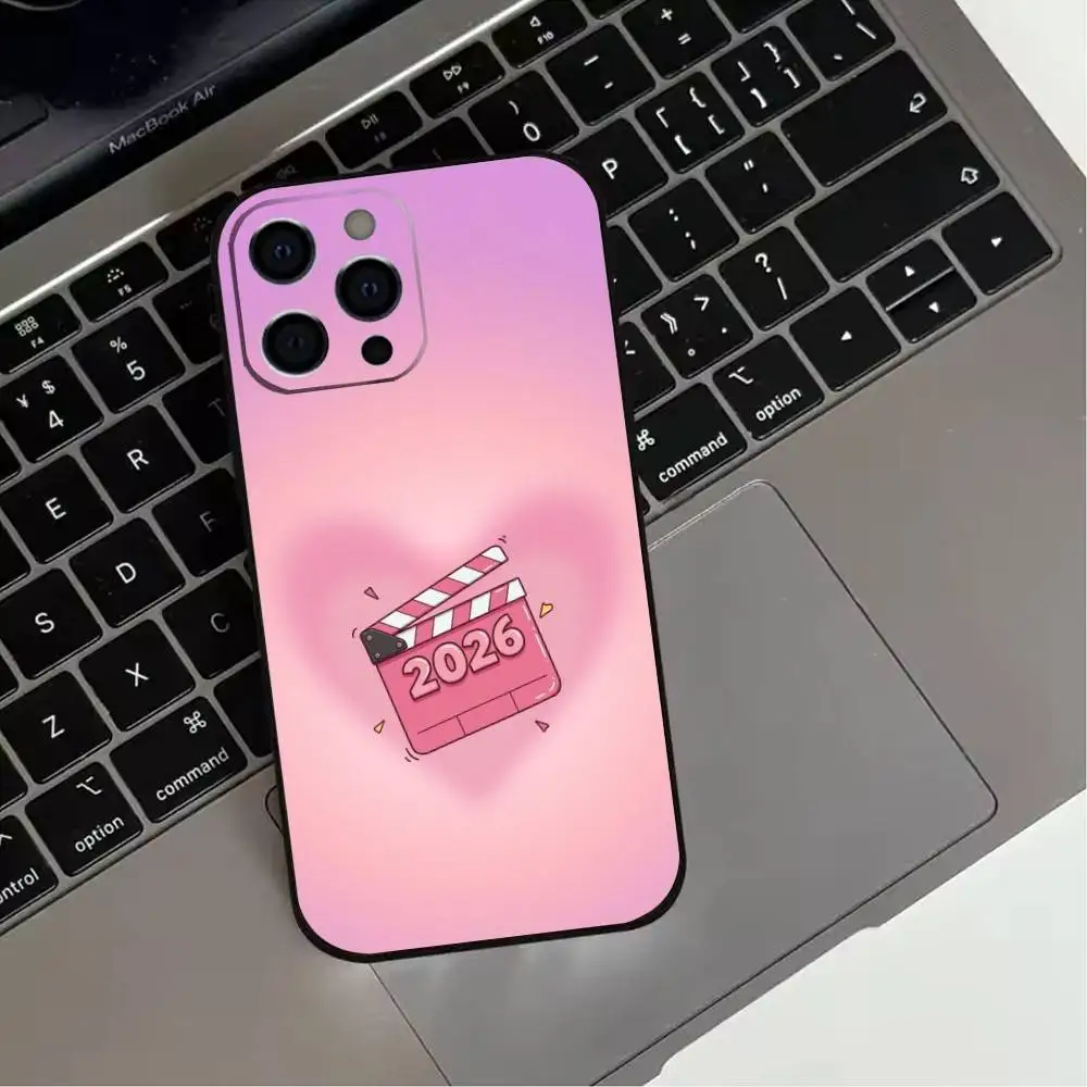 حافظة هاتف N-New Y-Year 2026 لهاتف iPhone 17,16,15,14,13,12,11 Plus، Pro Max، XS، غطاء أسود من السيليكون الناعم