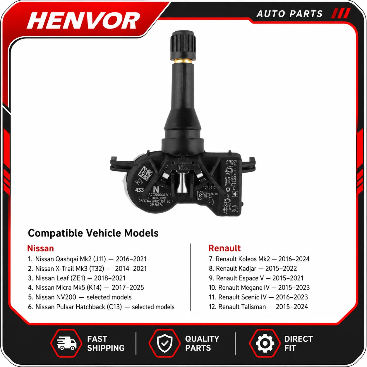 40700-4CB0B TPMS Tire Pressure Sensor 433MHz for Nissan Qashqai X-Trail Leaf Micra Renault Koleos Kadjar Megane