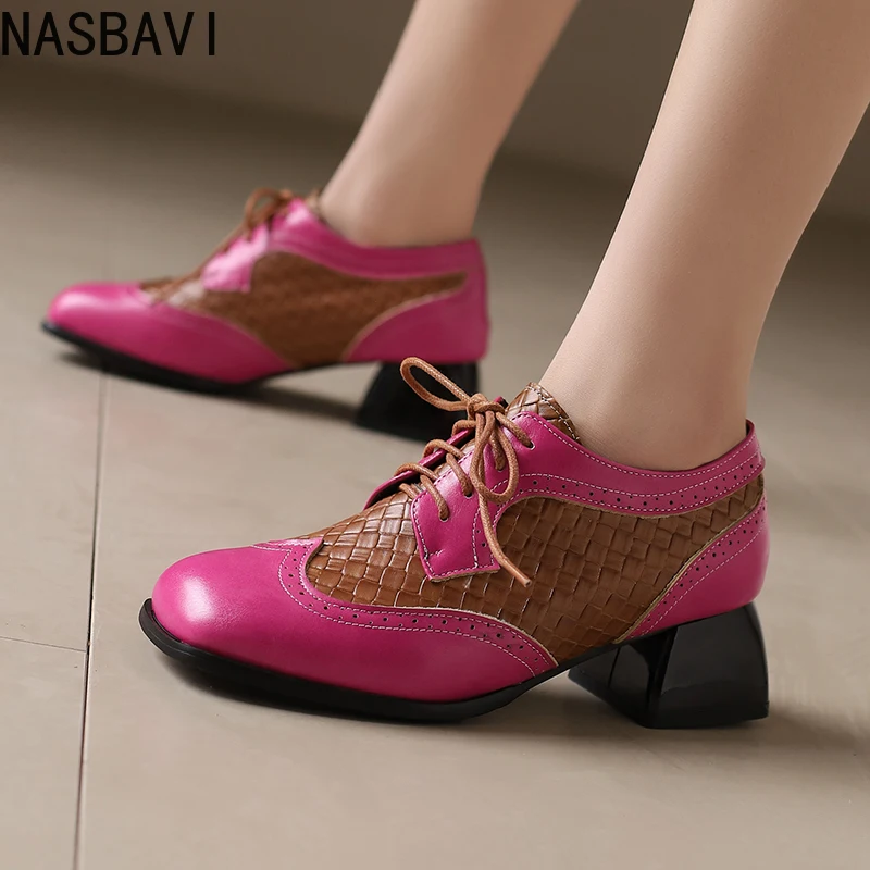 Elegant Low Heels Pumps Woman Loafers Shoes Large Size 45 Lace-up Casual Black White Red Pink Women's Heeled Party Wedding Shoes view 3