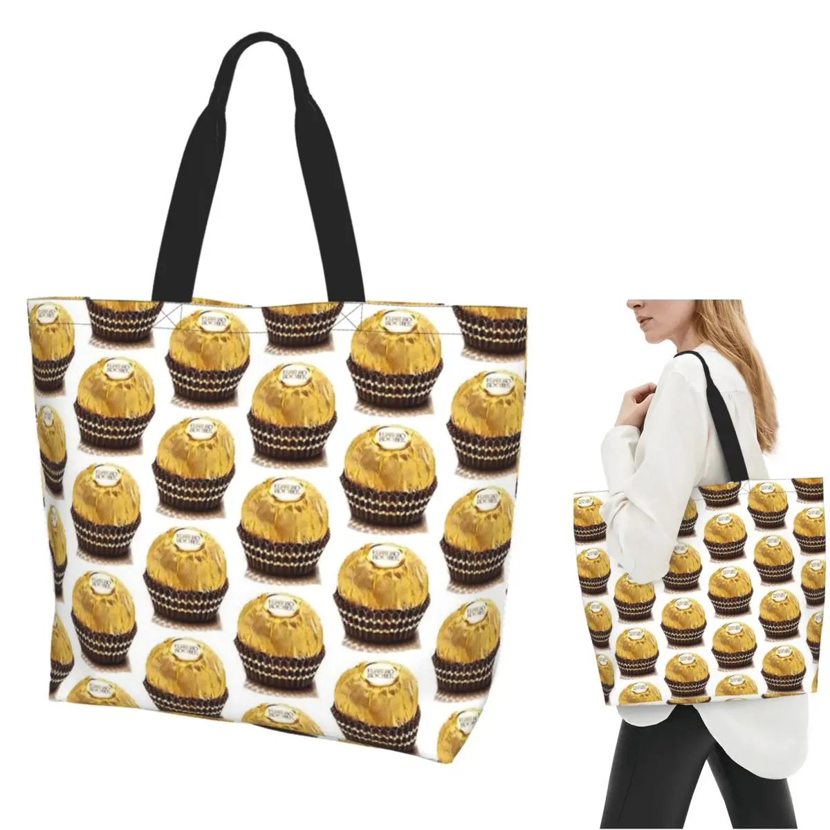 Bolsa de Compras Ferrero Rocher, Bolsa de Lona de Gran Capacidad, Bolsos de Hombro, Bolsa de Compras para Mujer