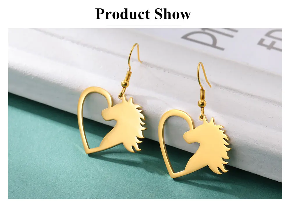 Cazador Pferdeherz-Anhänger-Ohrringe für Damen, Edelstahl, goldfarben, Tierschmuck, Ohrringe, Geburtstag, Valentinstag, Geschenk – Detail 5