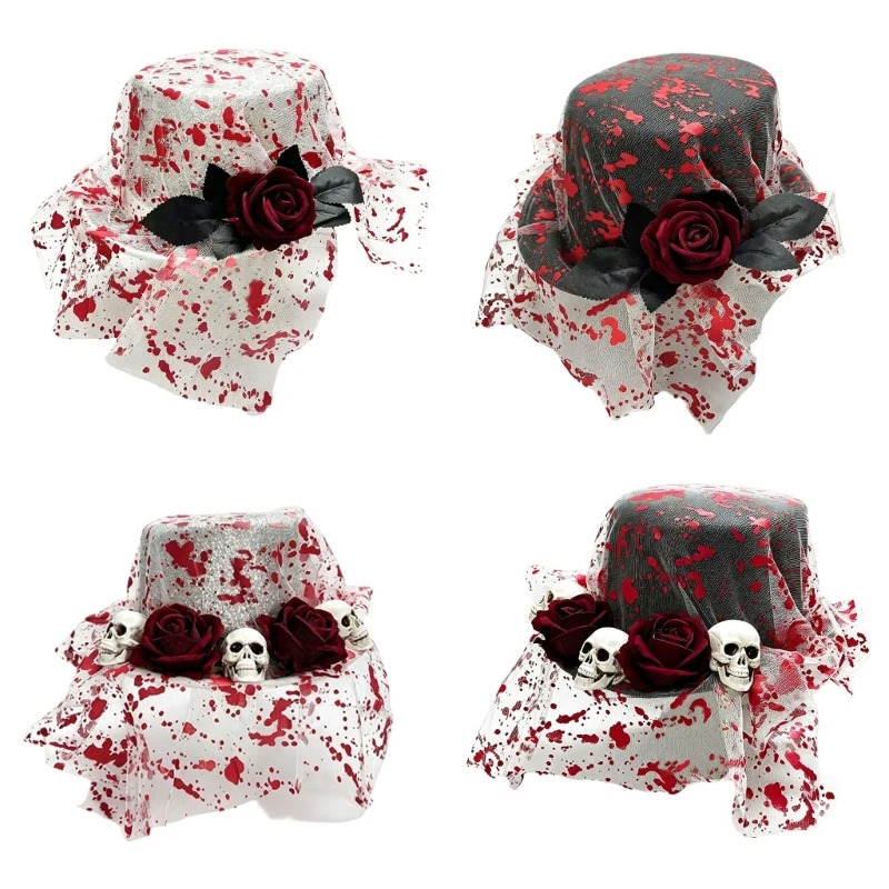 Red Spotted Costume Headpiece Hat with Layered Mesh Decoration for Adults D0UB