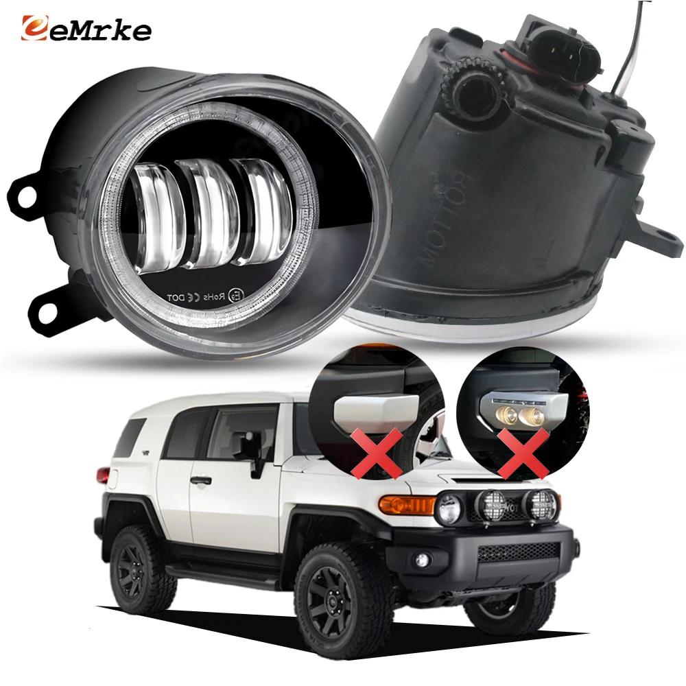 Factory OEM Style Fog Lights Led or Halogen For Toyota FJ Cruiser 2007-2019, Upgrade Angel Eye DRL Daytime Running Lamp Ring