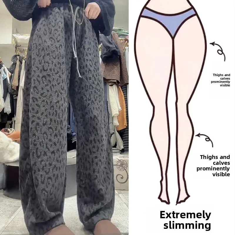 

High Waist Straight Leg Casual Pants Women's plus Size Pear Shape Body High Waist Leopard Print Slimming Wide Leg Trousers