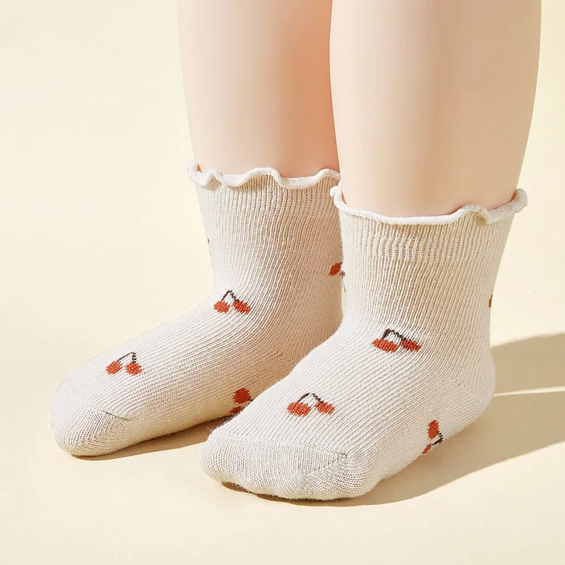 5 Pairs a Lot MILANCEL New Autumn Baby Flower Socks Kids Girls Cute Printed Fruits Floor Socks Toddler Anti Slip Adhesive Socks