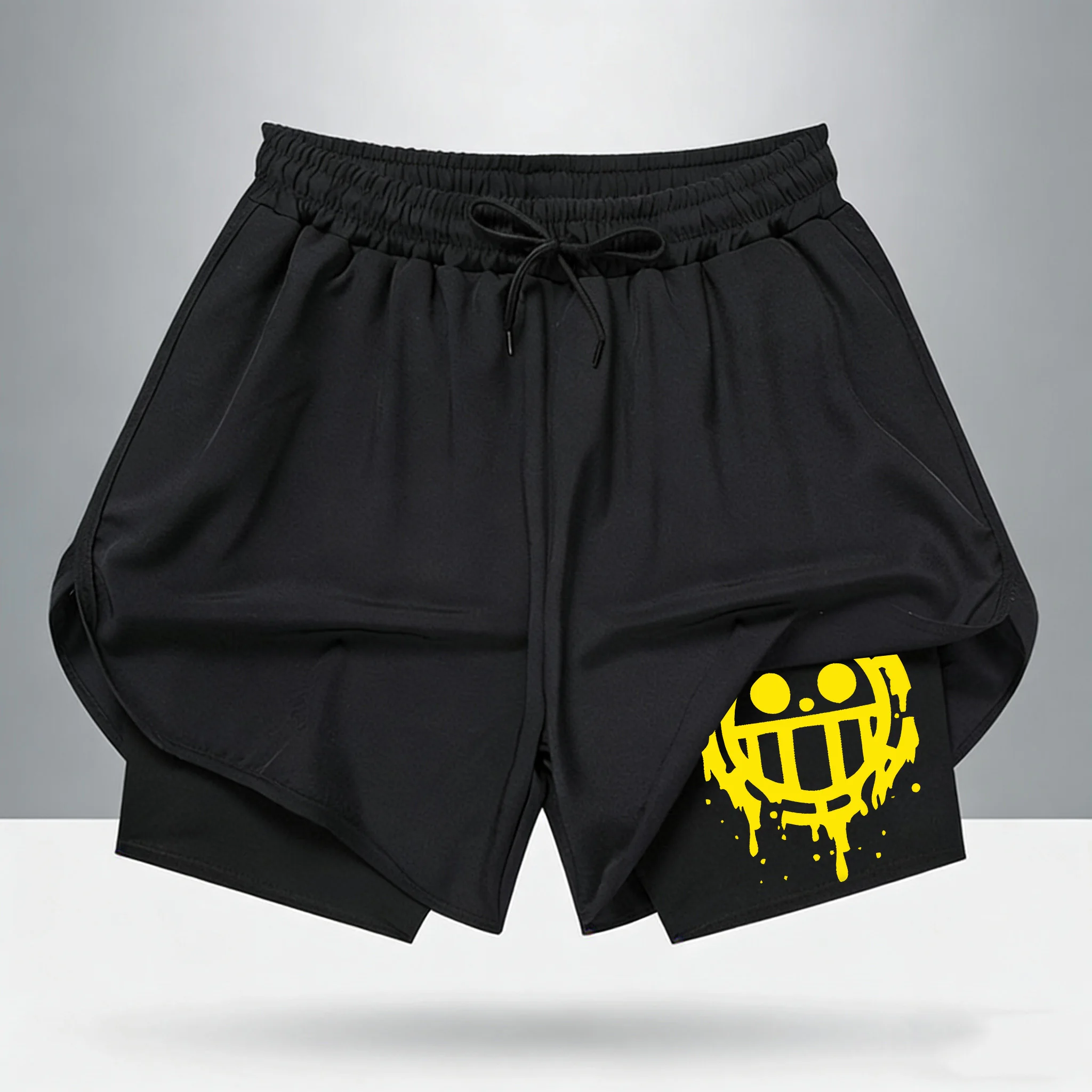 

Men's 2-in-1 Running Shorts Anime One Piece Trafalgar Law Print Quick Dry Athletic Shorts with Liner Workout Training Gym Shorts