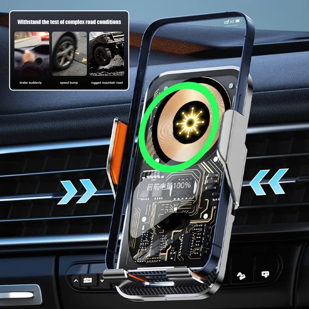Car Phone Holder for iPhone 15W Car Mount Wireless Charger Infrared Induction Military Sturdy Firmly Grip Never Slip